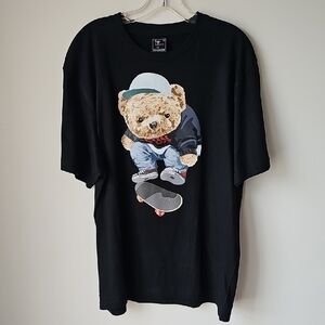 Black T-Shirt with Skateboarding Bear Graphic